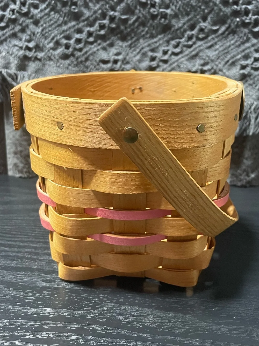 Rare Peterboro Basket Co. 150th Anniversary Wood Hanging Basket Pink Accents